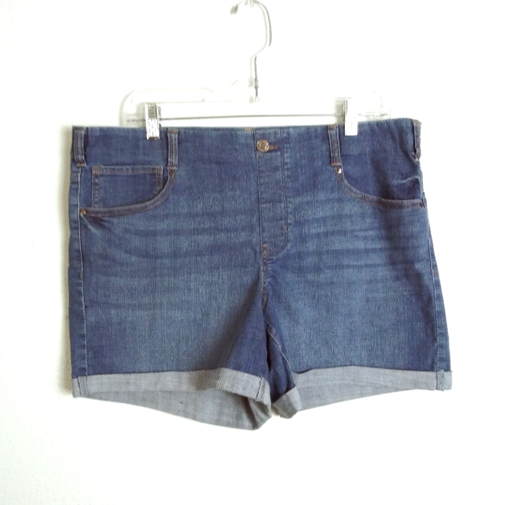 Denim Roll Up Shorts Size L (12-14) Whiskering